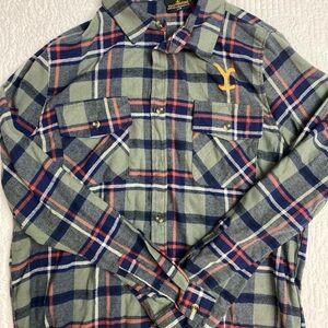 Yellowstone Dutton Ranch Men's Flannel Plaid Button Up Long Sleeve Size Large